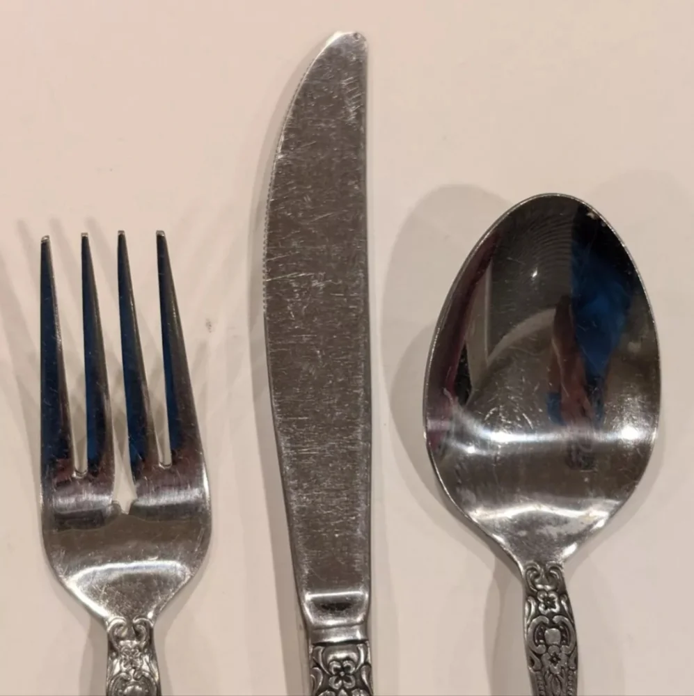 Vintage ROGERS Stainless Flatware Cutlery Set Precious Rose KOREA Table Setting